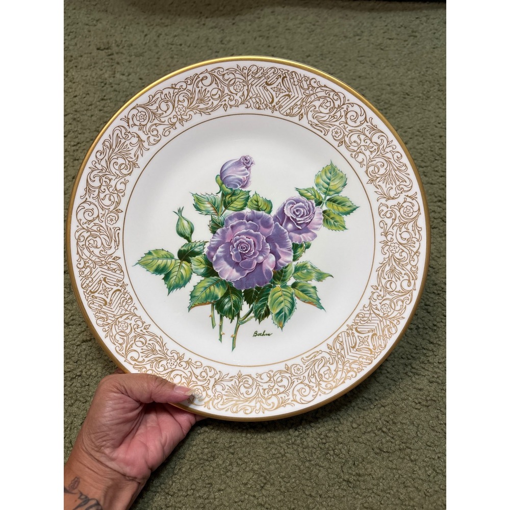 Boehm Angel Face Rose Plate Collection English Bone China Gold Filigree 10.75in